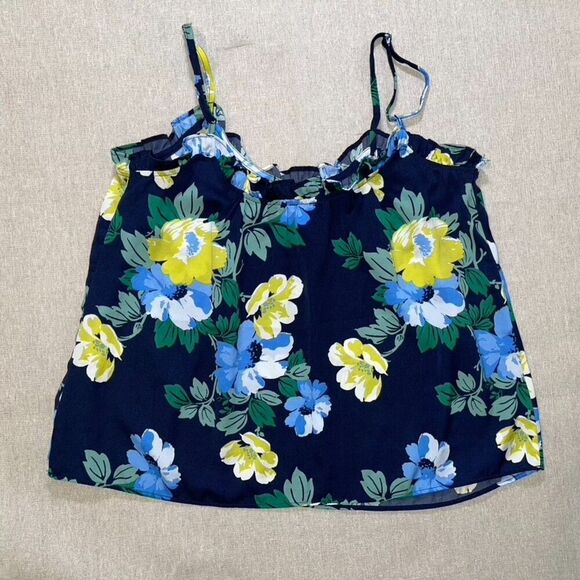 Aerie | Navy Floral Ruffle Cropped Cami | XS - Picture 1 of 7